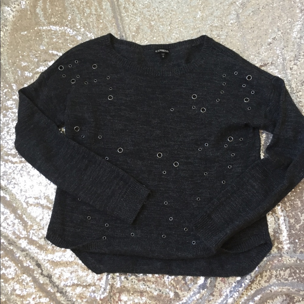 Express Black Crew Neck Sweater with Eyelet Details - Picture 2 of 5